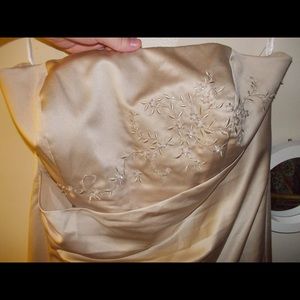 David’s Bridal Champagne Satin Bridesmaid Dress